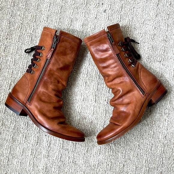 Georgina Goodman Billy Lace Up Mid Shaft Block Heel Cognac Brown Ankle Boots 6.5 - Picture 2 of 13